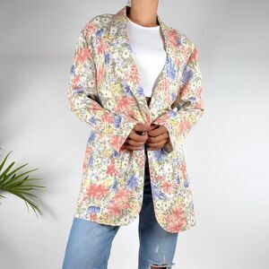 Vintage 90s Cottage Core Floral Pastel Oversized Blazer Jacket / Size: Large
